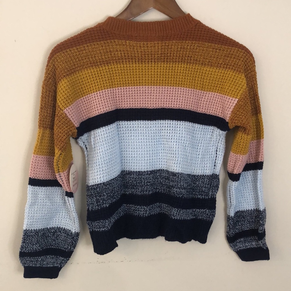 Full Circle Trends crop waffle knit sweater vibrant multicolored stripes SZ Med - Picture 3 of 9